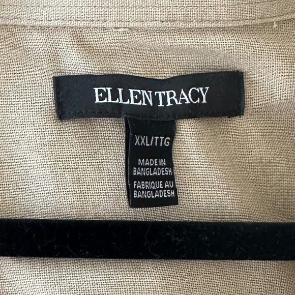 ELLEN TRACEY Beige Linen Blend Blouse / Top - Roll Sleeves, Placket Front - XXL - Picture 14 of 16